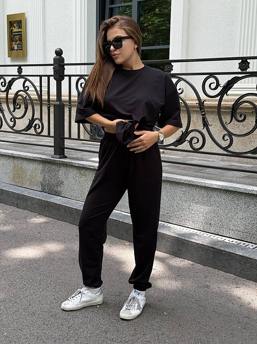 Женский костюм двунитка футболка и штаны прогулочный Черный XL-XXL Харьков - изображение 20