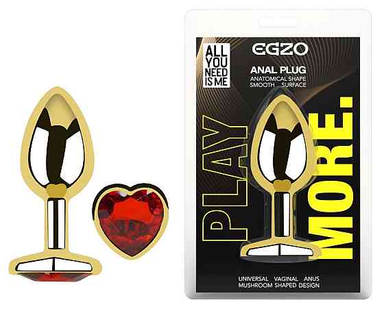 Анальна пробка з кристалом EGZO - Gold Heart Plug Red size S Sex Aura Київ