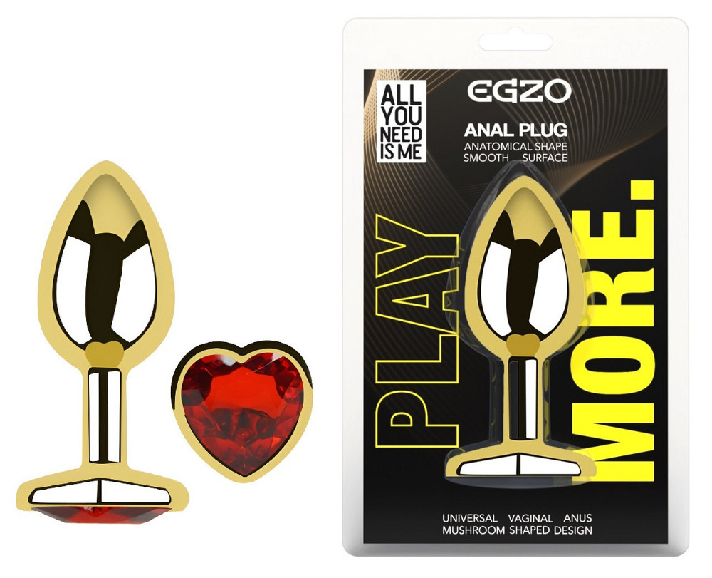 Анальна пробка з кристалом EGZO - Gold Heart Plug Red size S Sex Aura Київ - фото 1