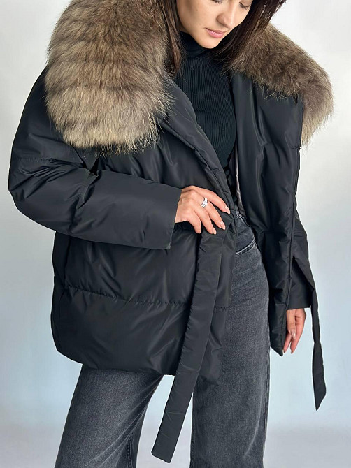 Женский зимний черный пуховик Aria Raccoon с натуральным мехом енота 52 Харьков - изображение 7