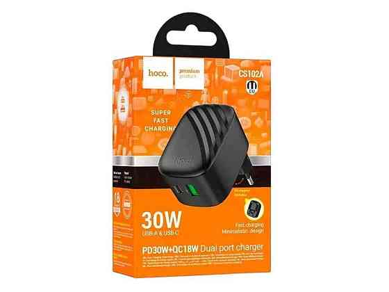 Мережевий зарядний пристрій USB CS102A 3A/1USB/PD30W/QC3.0 чорний ТМ HOCO Київ