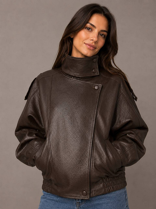 Куртка женская Lady Yep 30581 из экокожи косуха оверсайз коричневая, коричневый, M Киев - изображение 7