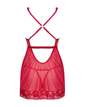 Прозора сорочка бебі-дол Obsessive Lacelove babydoll & thong M/L Red, мереживо, стрінги Львов