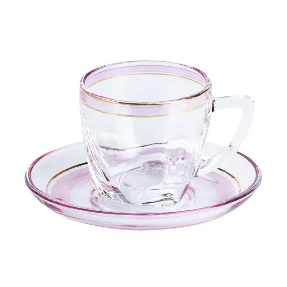 Набір прозорих чашок з блюдцями на 6 персон Рожевий Київ - фото 2