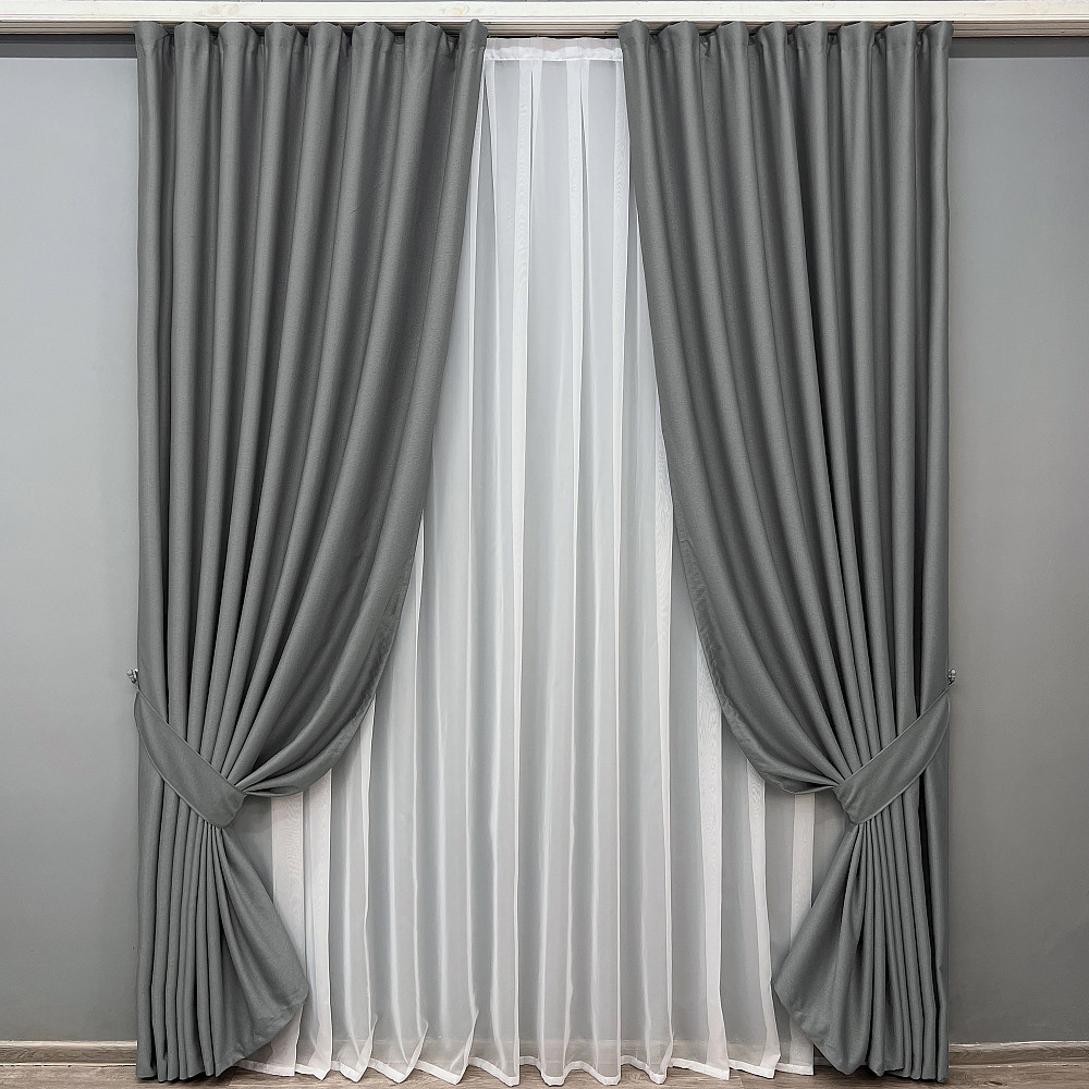 Комплект готових штор VR-Textil Шеніл однотонний № 1592ш Сірий 150х270 см 2 шт (33-0557) Київ - фото 19