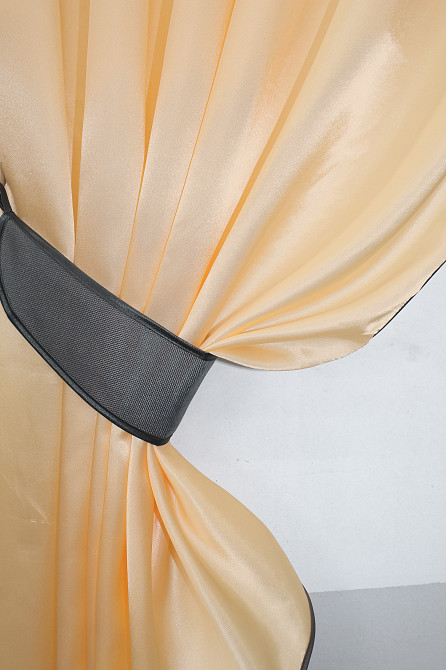 Кухонные шторы VR-Textil № 073к с ламбрекеном и подхватами персиковый с графитовым 270х170 см (52-0199) Киев - изображение 3