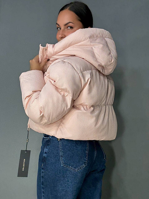 Куртка жіноча Lady Yep 10039 вафельна пуффер оверсайз з капюшоном пудра, пудра, 44 Київ - фото 13