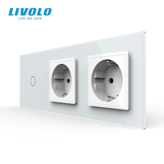 LIVOLO Сенсорний прохідний/перехресний вимикач 1 сенсор 2 розетки LIVOLO білий матове скло Коломыя
