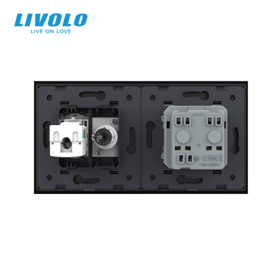 LIVOLO Розетка двомісна комбінована Силова Інтернет ТБ Livolo чорний скло (VL-C7C1EU1V1C-12) Коломия
