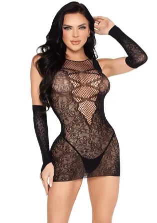 Мини-платье Leg Avenue Mini Dress and Matching Gloves One Size Black Львов