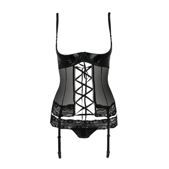Корсет з відкритими грудьми Passion Exclusive NORTH CORSET L/XL, black, пажі, трусики, шнурівка Львов