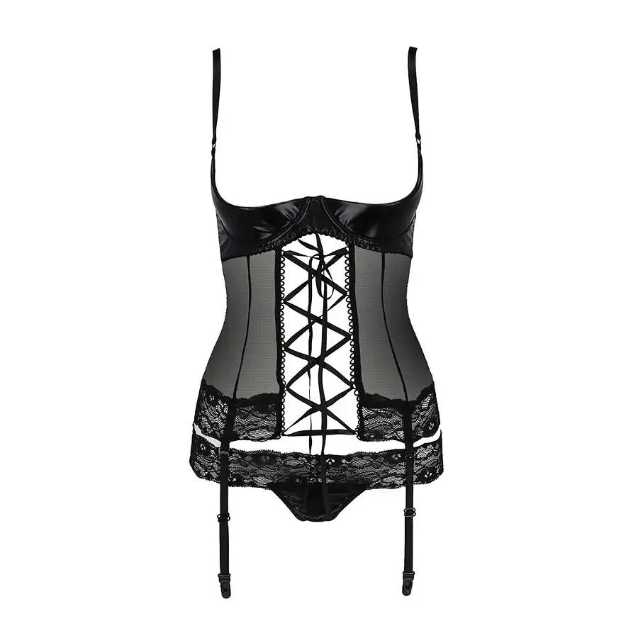 Корсет з відкритими грудьми Passion Exclusive NORTH CORSET L/XL, black, пажі, трусики, шнурівка Львов - изображение 5