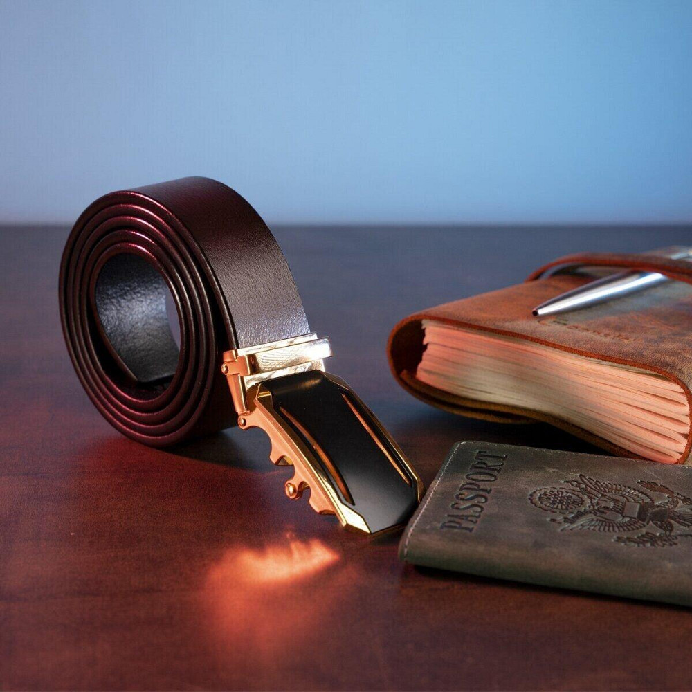 Деловой мужской ремень с автоматической пряжкой Vintage 20209 Коричневый Киев - изображение 10