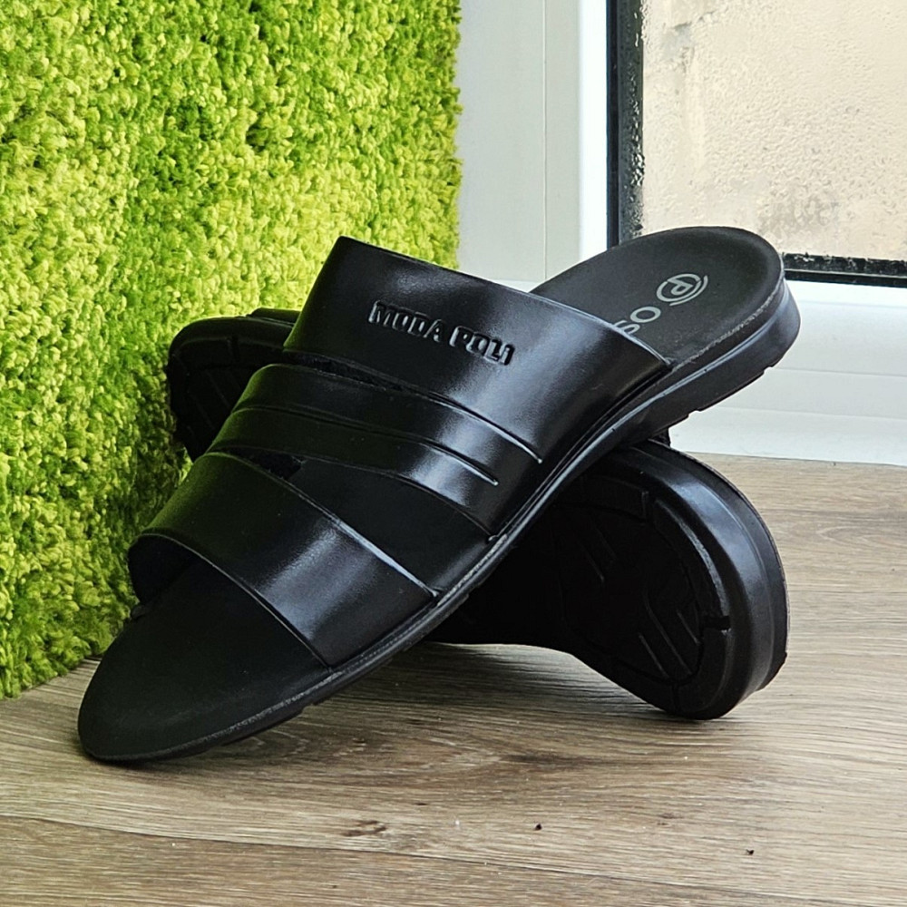 Мужские Шлёпанцы Тапочки Сланцы Чёрные Кожаные (размеры: 41,42,43,44,45) Днепр - изображение 3