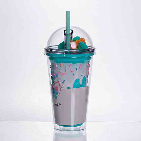 Yiwu пластикова склянка з трубочкою та кришкою 400 (мл) багаторазова пластикова склянка Бірюзов Коломыя