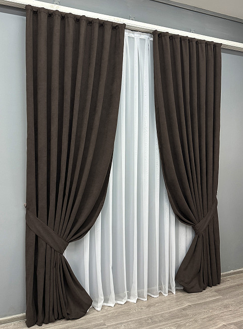 Комплект готовых штор VR-Textil Микровелюр Petek № 1829ш Венге 150х290 см 2 шт (33-0815) Киев - изображение 3
