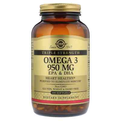 Жирные кислоты Solgar Рыбий Жир, Омега 3 (Omega-3 EPA, DHA), 950 мг, Тройная Сила, (SOL-02058) Винница