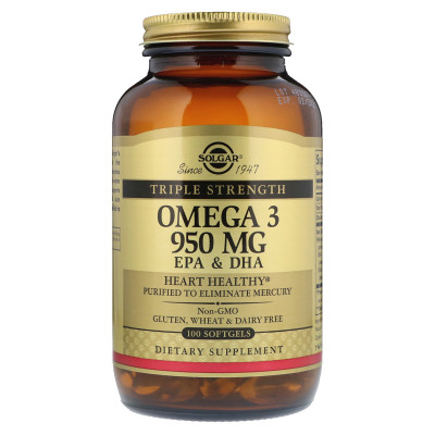 Жирные кислоты Solgar Рыбий Жир, Омега 3 (Omega-3 EPA, DHA), 950 мг, Тройная Сила, (SOL-02058) Винница - изображение 1