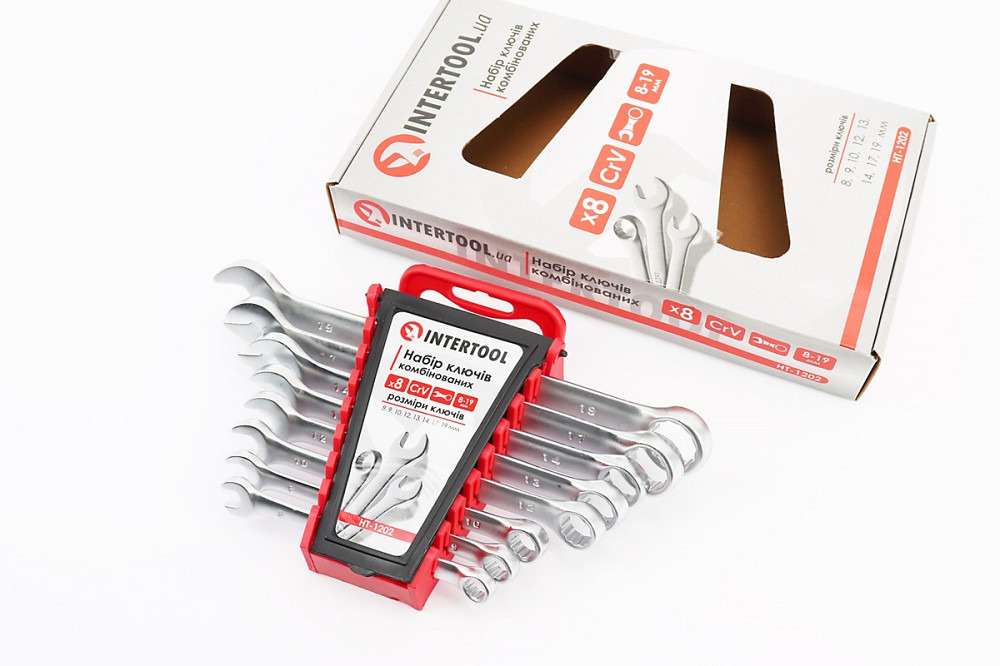 Набір ключів комбінованих 8шт (8/9/10/12/13/14/17/19мм) "пластиковий тримач" HT-1202 Київ - фото 1