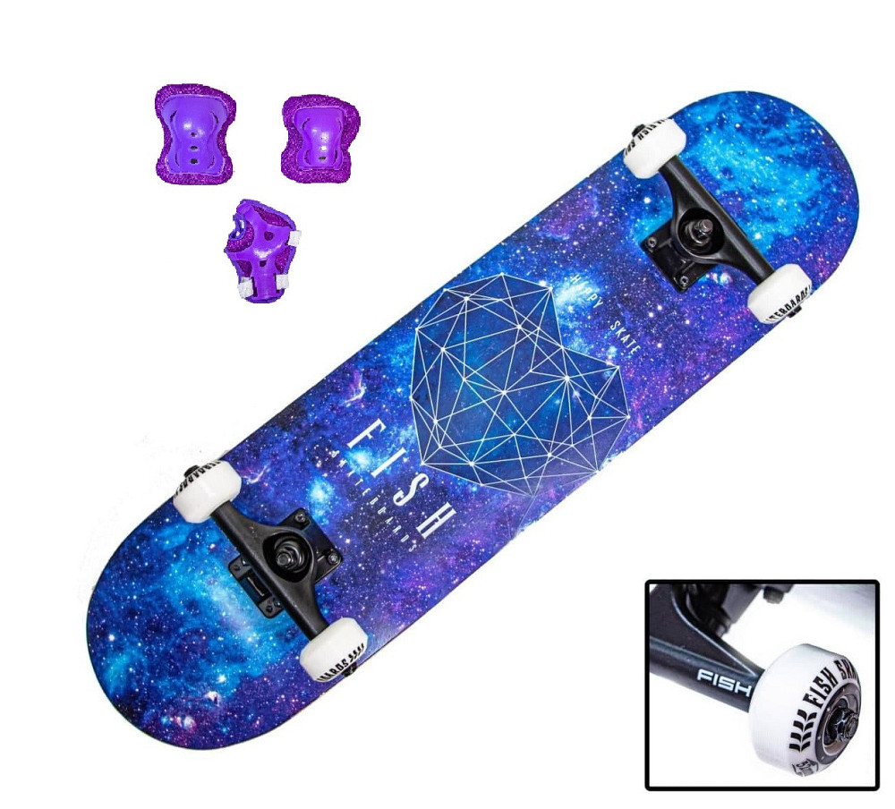 Cкейтборд із захистом для дівчинки FISH Heart. Навантаження до 90 кг Одеса - фото 1