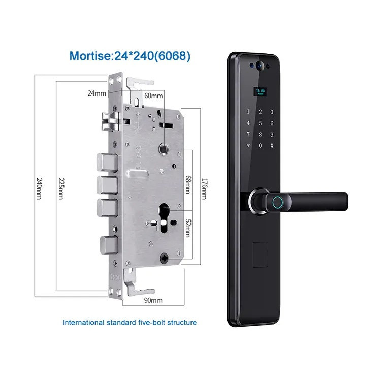 Розумний дверний замок з камерою, кодовий замком Wi-Fi з відбитком пальця і ключ-картою, чорний Кам'янець-Подільський - фото 5