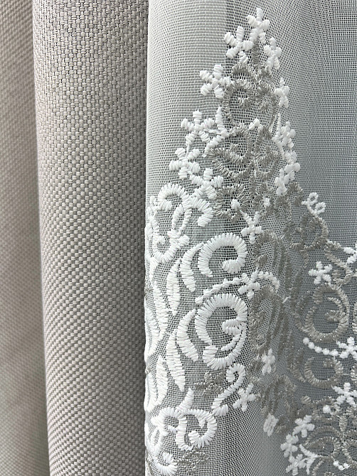 Комплект штор VR-Textil Льон Мішковина 200х270 2шт і Тюль 600х270 867ш-1708т Світло-сірий з білим 71-181/7 Київ - фото 5
