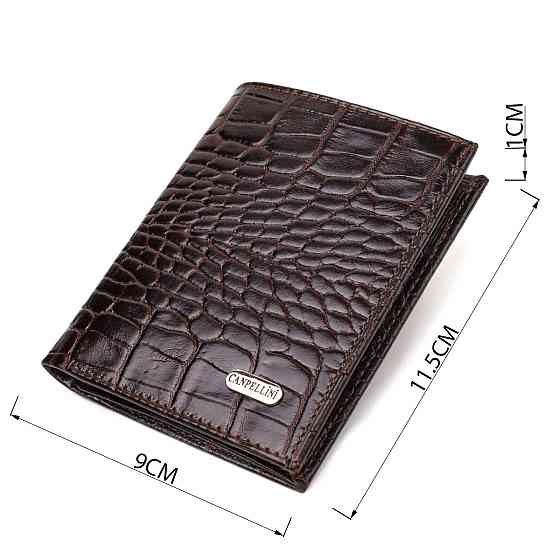 Компактный мужской кошелек из натуральной кожи с тиснением под крокодила CANPELLINI 21871 Коричневый Киев