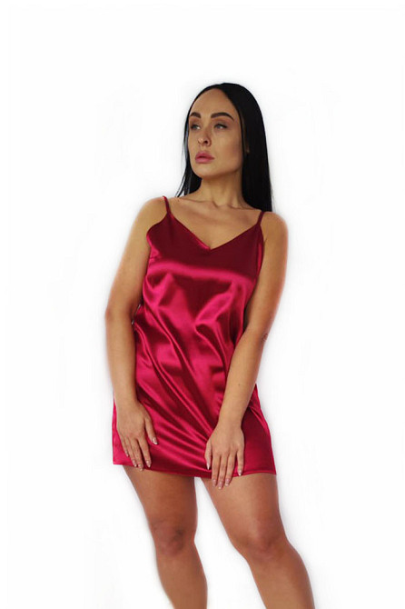 Ночнушка атласная с халатом Бордовый XS Харьков - изображение 4
