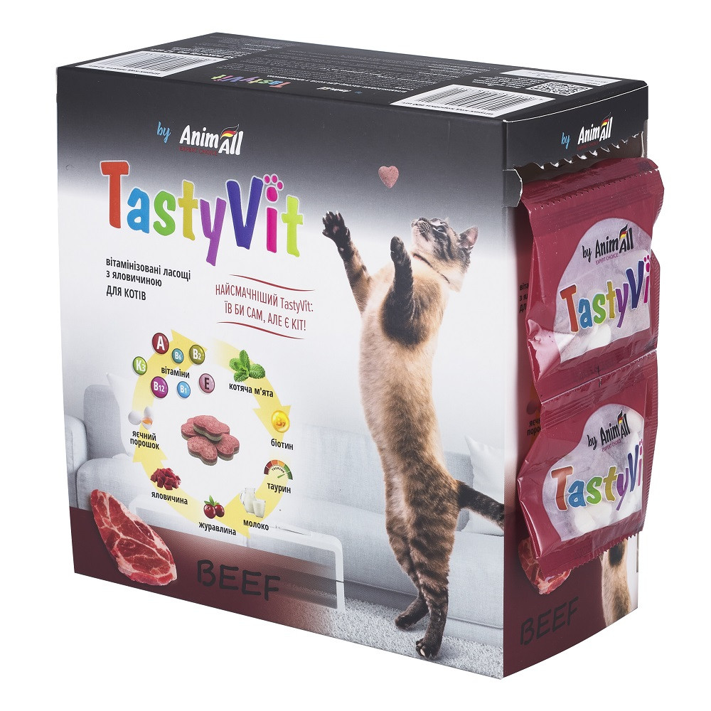 AnimAll TastyVit витаминизированные лакомства с говядиной для кошек, 600шт (50пак х12шт) Киев - изображение 1