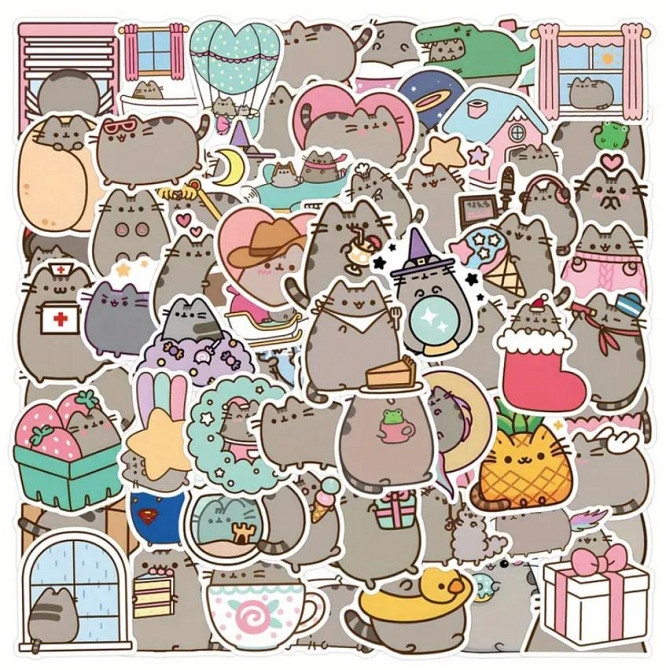 Набір вінілових наклейок (стікерів) кіт Пушин Pusheen (55 шт.) стікербомбінг для телефону, ноутбука Київ - фото 2