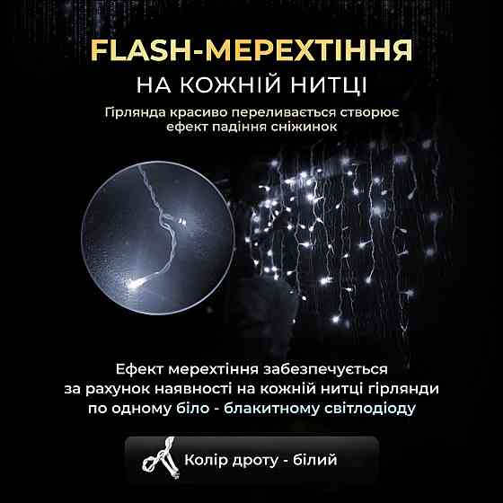 Garlando Вулична гірлянда Бахрома 25 м 405 LED гірлянда штора білий провід Білий 25MWW Київ