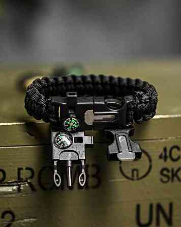 PARACORD БРАСЛЕТ С ВЫСКОРЕМ, КОМПАСОМ И СВИСТКОМ ЧЕРНОЙ Киев