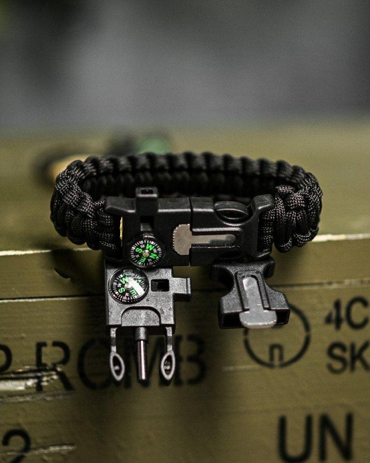 PARACORD БРАСЛЕТ З ВИСКОРЕМ, КОМПАСОМ ТА СВИСТКОМ ЧЕРНЫЙ Одеса - фото 2