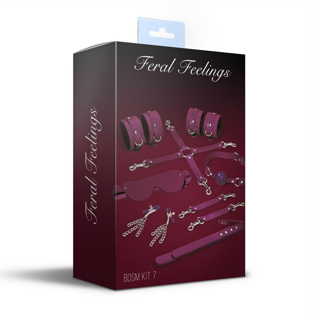 Набір Feral Feelings BDSM Kit 7 Burgundy, наручники, поножі, конектор, маска, падл, кляп, затискачі Sex Aura Київ - фото 2