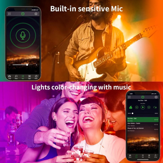 Світлодіодна LED-стрічка KSIPZE RGB 30 м, Bluetooth, 16 млн кольорів, музична синхронізація, керування з телефона та пульта, тайме Київ
