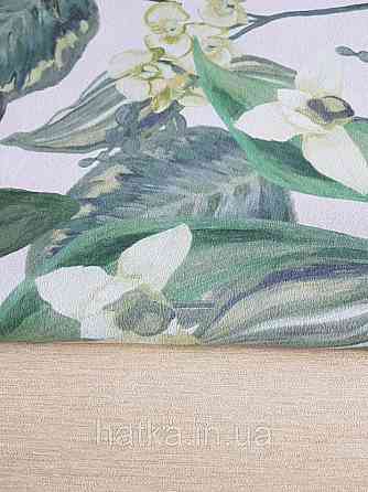 Шпалери вінілові Decoprint Breeze листя метелики квіти орхідеї лілії салатові зелені на пісочному 0.53х10 м Київ