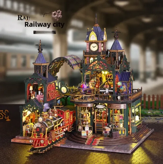 3D Румбокс DIY Поєднане місто на залізничних коліях + Пилозахисний купол ES019-B Київ - фото 6