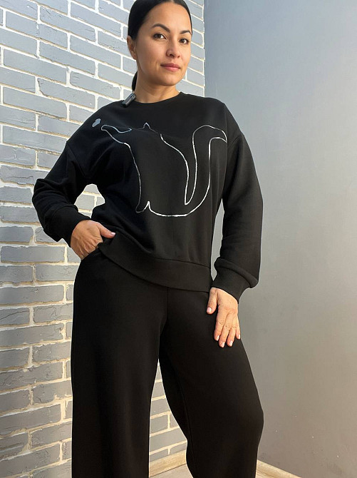 Костюм жіночий Joggy 8063-7557 світшот з малюнком кошеня та брюки широкі палаццо чорний, чорний, M Київ - фото 8