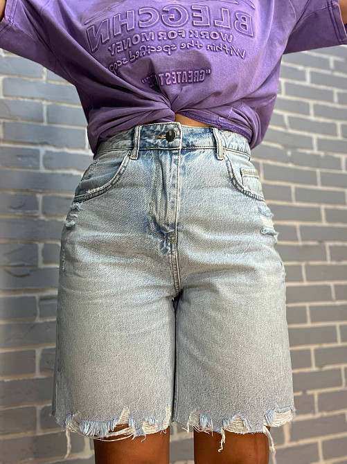 Шорти жіночі джинсові Women Denim 355-974 бермуди рвані довжина до коліна  блакитні, блакитний, 36 Київ - фото 13