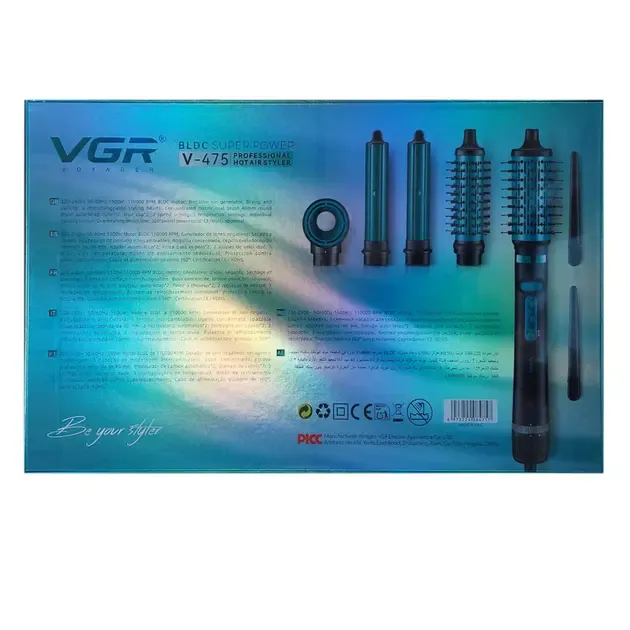 Фен-стайлер VGR 5 в 1 V-475 , Professional, 5 насадок, 1400 Вт Коломыя - изображение 5