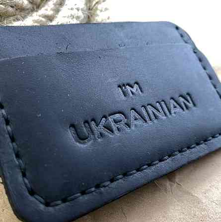 Картхолдер кожаный Черный с тиснением UA, стильный органайзер чехол из кожи для 4 банковских картMasterSem Киев