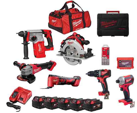 Набор инструментов аккумуляторных MILWAUKEE, M18 FPP6E-505B (5 аккумуляторов M18 B5 5 Аг, зарядное устройство M12-18 FC, дрель-шуруп Одесса