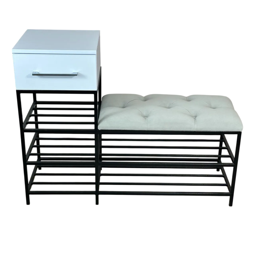 Банкетка для обуви Атланта-1L (100 см) с полками и шкафчиком Велюр светло-серый/белая аляска 6-3-9005 Киев - изображение 6