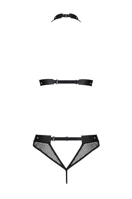 Білизна з відкритим доступом Passion MOONLIGHT SET XXL/XXXL black, топ, стрінги Sex Aura Київ - фото 5
