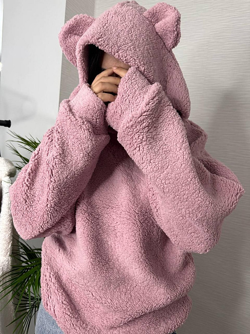 Женская теплая плюшевая худи с ушками турецкий мягкий мех Пудра Одесса - изображение 1
