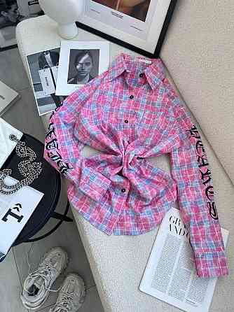 Жіноча стильна сорочка оверсайз у клітинку турецька фланель Рожевий Одеса