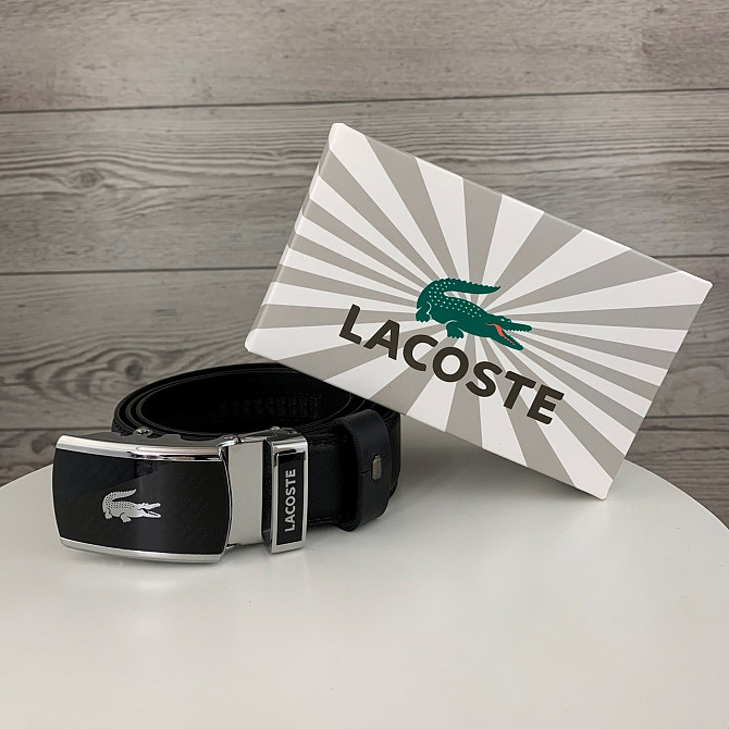 Мужской ремень Lacoste на джинсы, кожаный пояс Лакоста из натуральной кожи в коробке, черныйMasterSem Киев - изображение 2