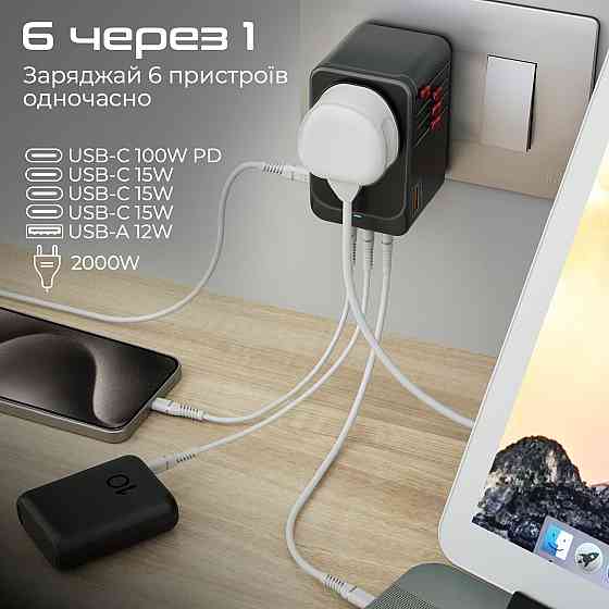 Зарядний пристрій Promate TripMate-GaN100 100 W Black ( Чорний ) Харьков