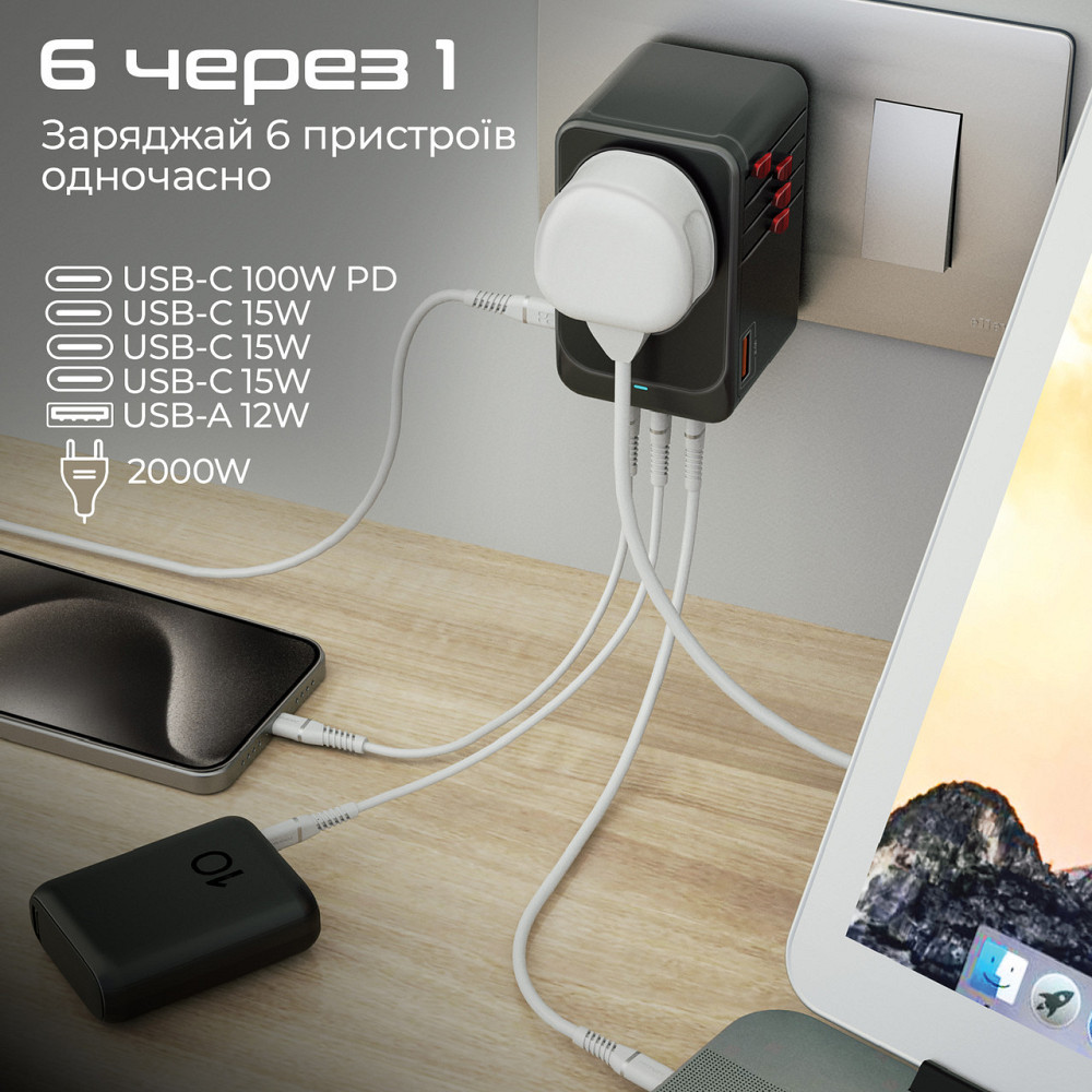 Зарядний пристрій Promate TripMate-GaN100 100 W Black ( Чорний ) Харьков - изображение 4