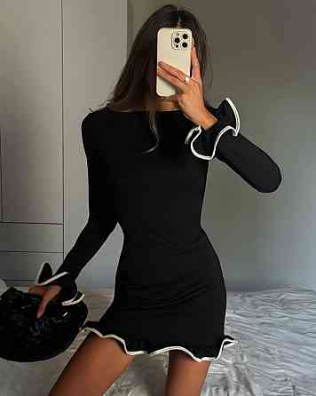 Женское романтичное мини платье с воланами из итальянского трикотажа Черный, 42/44 Одесса